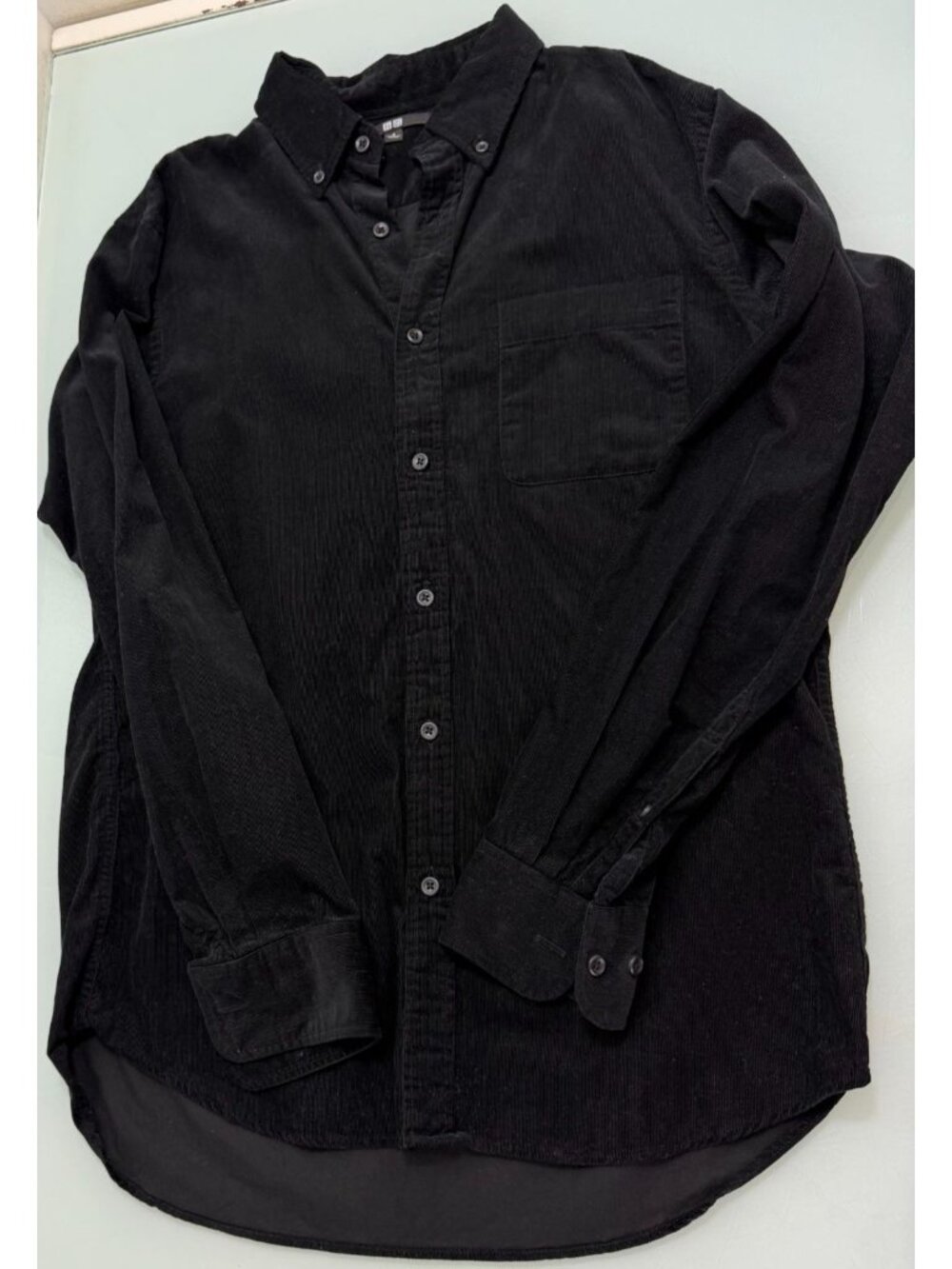 Uniqlo Corduroy Shirt Mens Small S Black Button Down Long Sleeve 100% Cotton